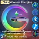 Multifunction RGB Light Bluetooth Speaker Alarm Clock 15W Wireless Charger Stand Pad For iPhone Samsung