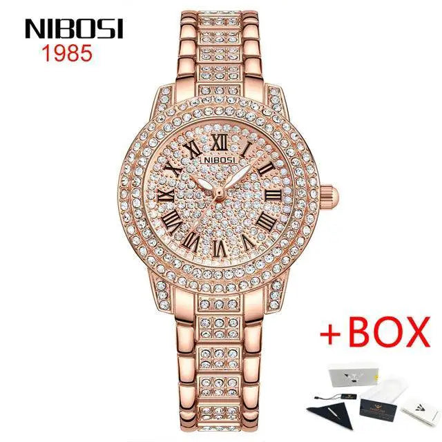 Rose Gold Crystal Watch Luxury Women's Diamond Timepiece
