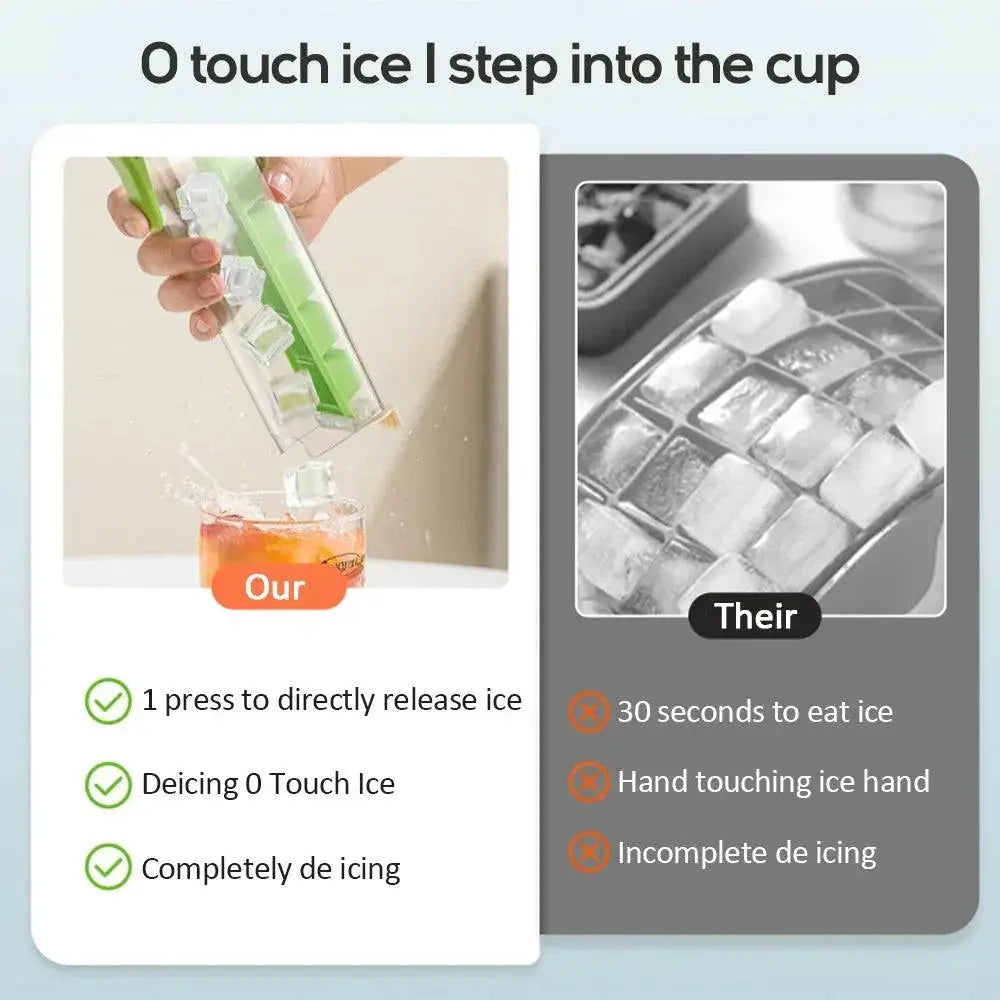 One Handed Ice Cube Tray With Lid Press Ice Cube Maker