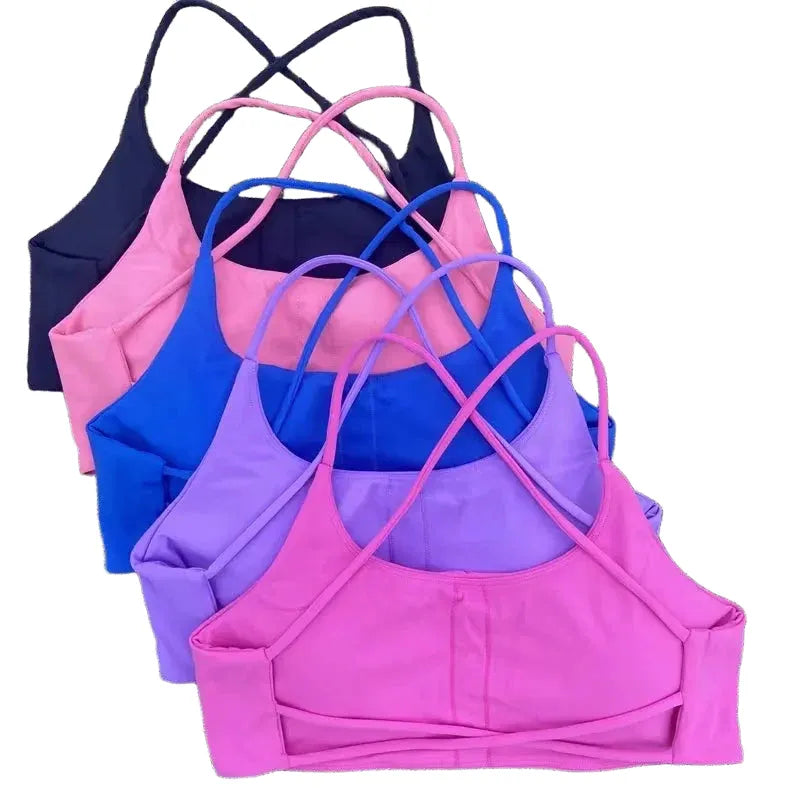 Breathable Spaghetti Strap Sports Bra Cross Back — product view 1
