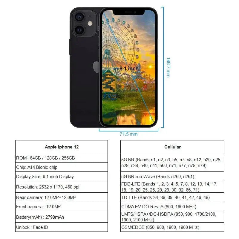 Apple IPhone 12 Unlocked A14 Chip 6.1 OLED Display