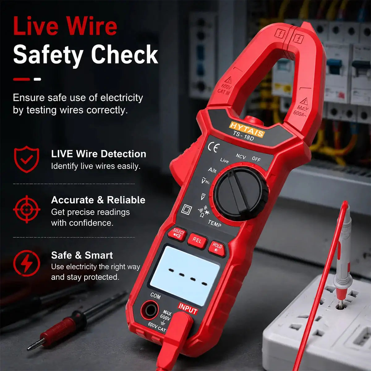 HYTAIS TS18D True RMS 6000 Counts Digital Clamp Meter Multimeter 600A AC DC Current Voltage NCV Capacitance Resistance Temp Tool