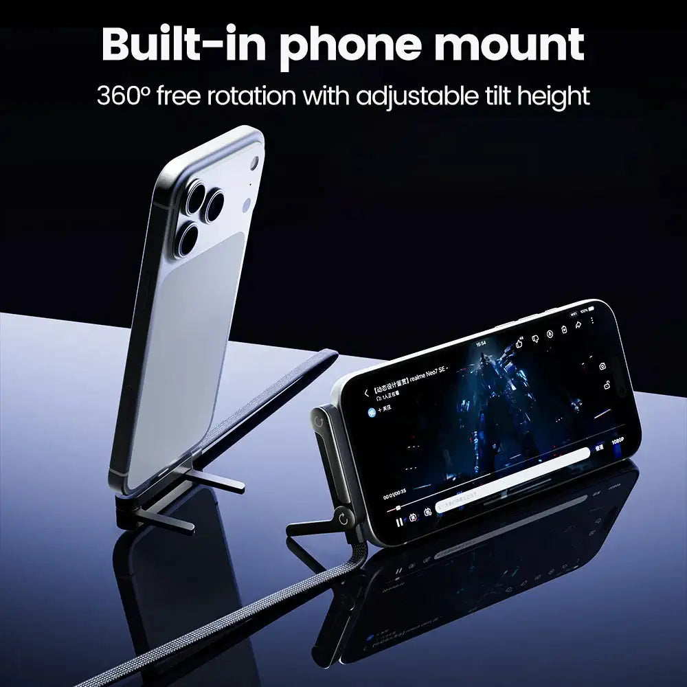 240W 2-in-1 Type C to USB C Fast Charging Data Cable Foldable Phone Holder Type C Fast Charging cabo For iPhone 17 Black/Orange