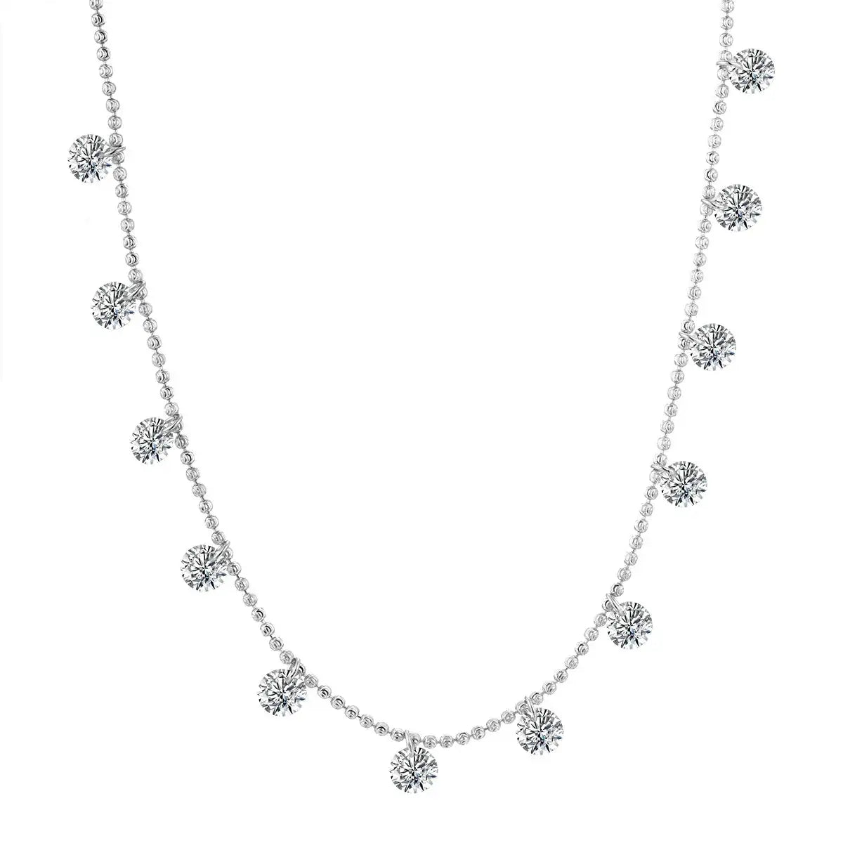 Moissanite pendant necklace with a station-style chain