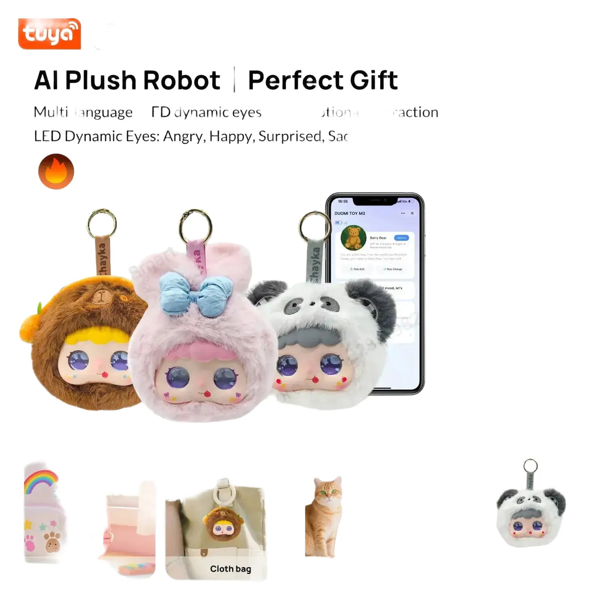 Tuya Smart AI Plush Robot With LED Eyes Rechargeable Toy — product view 1