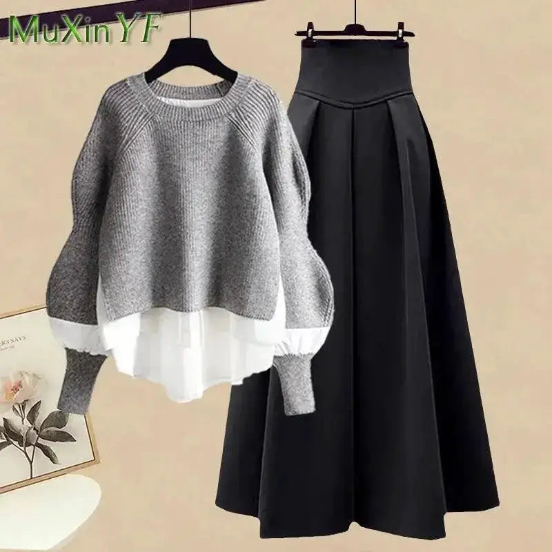 Korean Knit Sweater Dress And Skirt Set Autumn Fashion