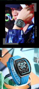 Mens Colorful Multi Functional Tonneau Quartz Watch