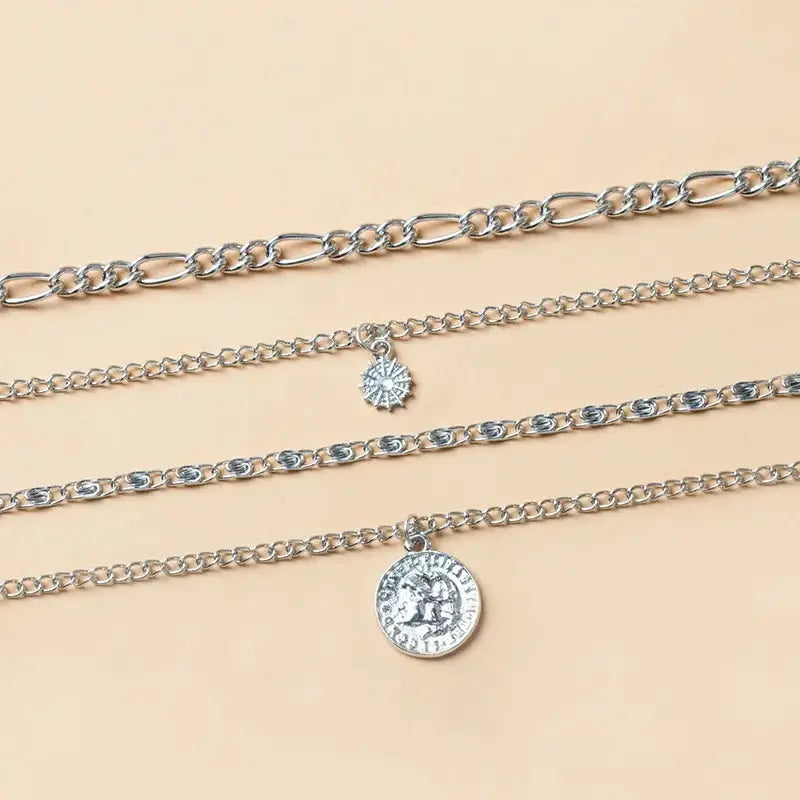 Vintage 18K Gold Pendant Layered Necklace Set For Her