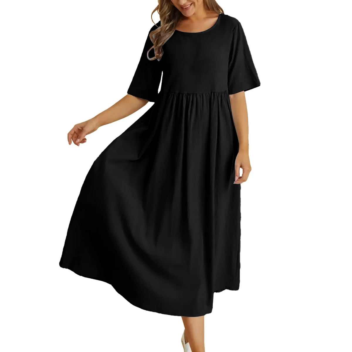 Linen Patchwork Short Sleeve Dress