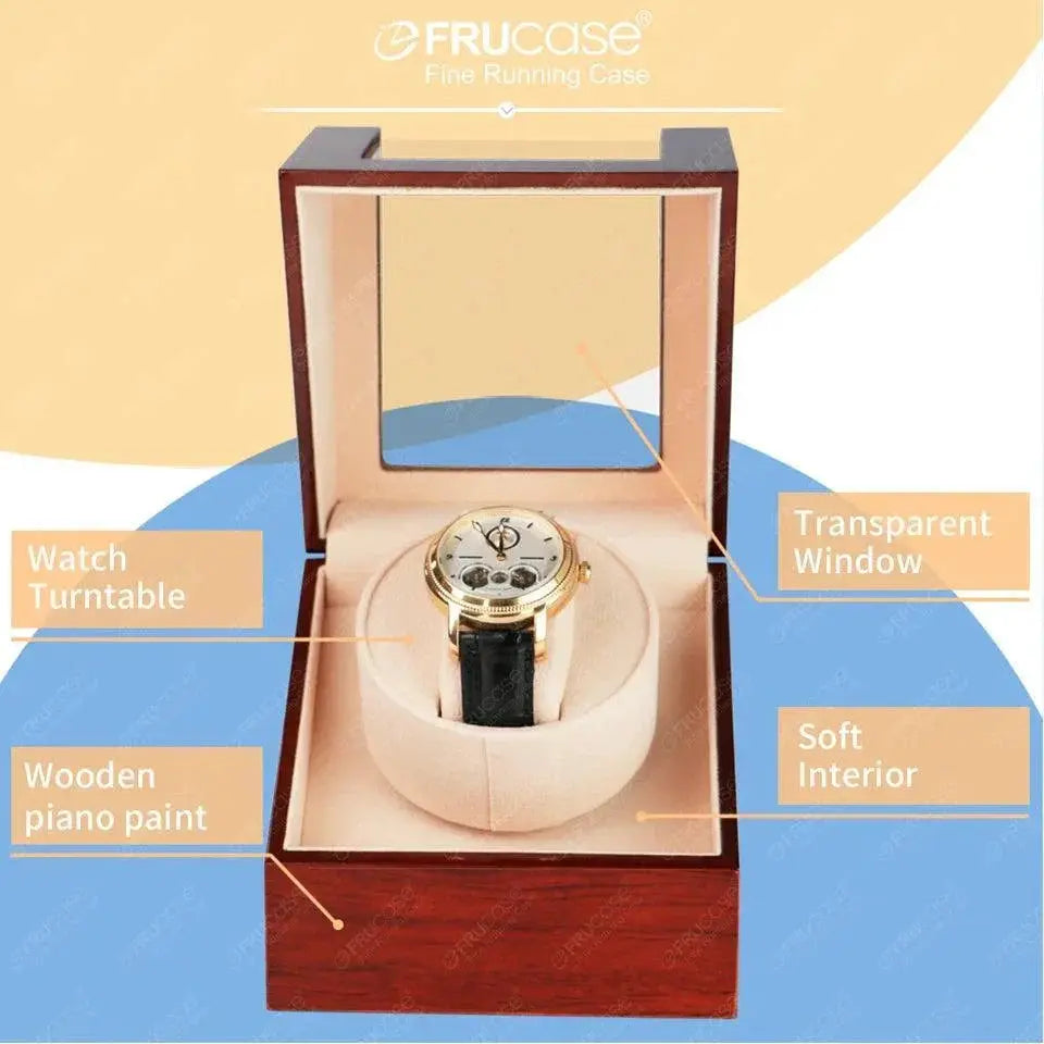 Frucase Wooden Watch Winder Silent Motor Dual Power Solution