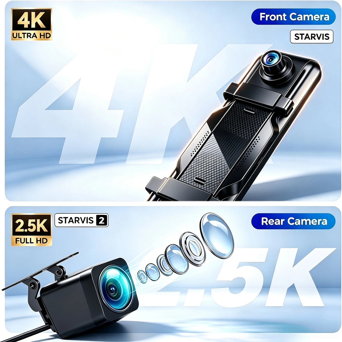 Mirror Dash Cam, Touch Screen, Front + Rear, CarBackup Camera — product view 2