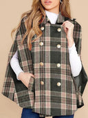 Plaid Patchwork V Neck Cape