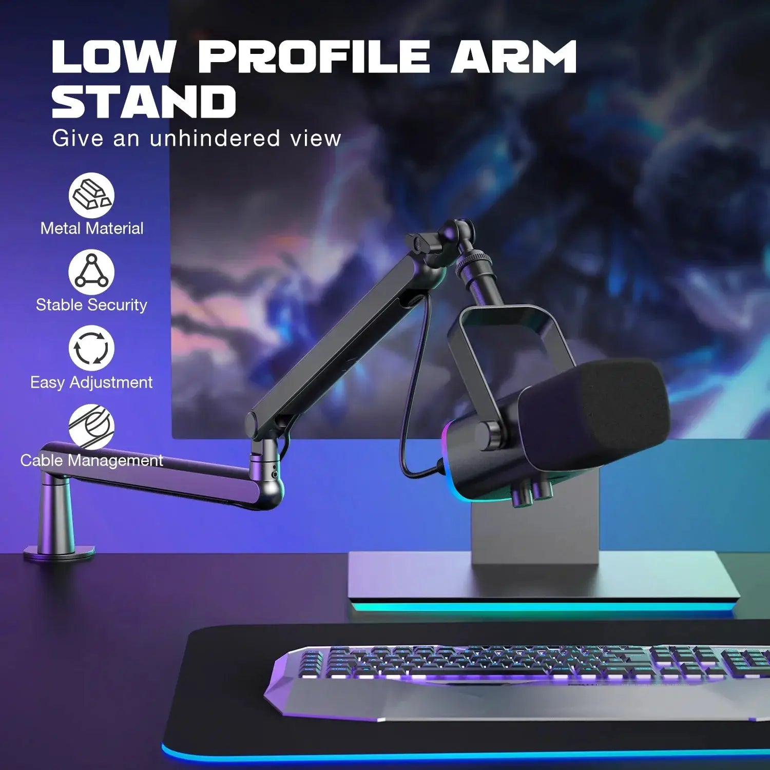 Low Profile Adjustable Arm Microphone Stand Desk Mount