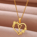 Golden Floral Heart Choker Necklace - Alphabet Jewelry