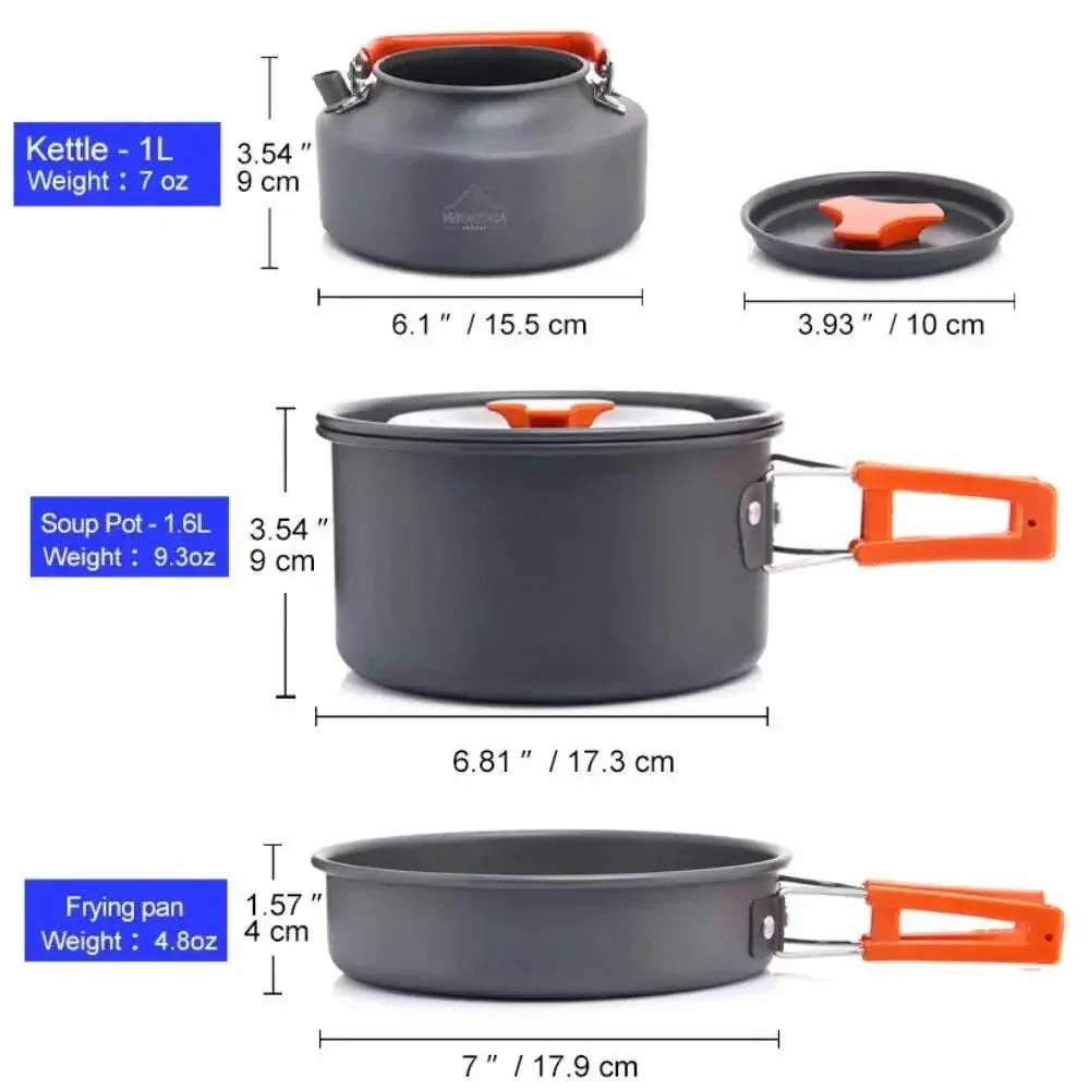 Portable Aluminum Camping Cookware Set For Hiking Picnics