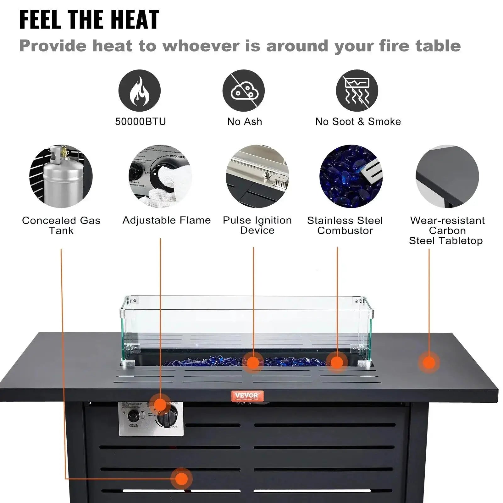 Vevor Gas Fire Pit Table 43 To 54 Inches 50000 BTU Propane