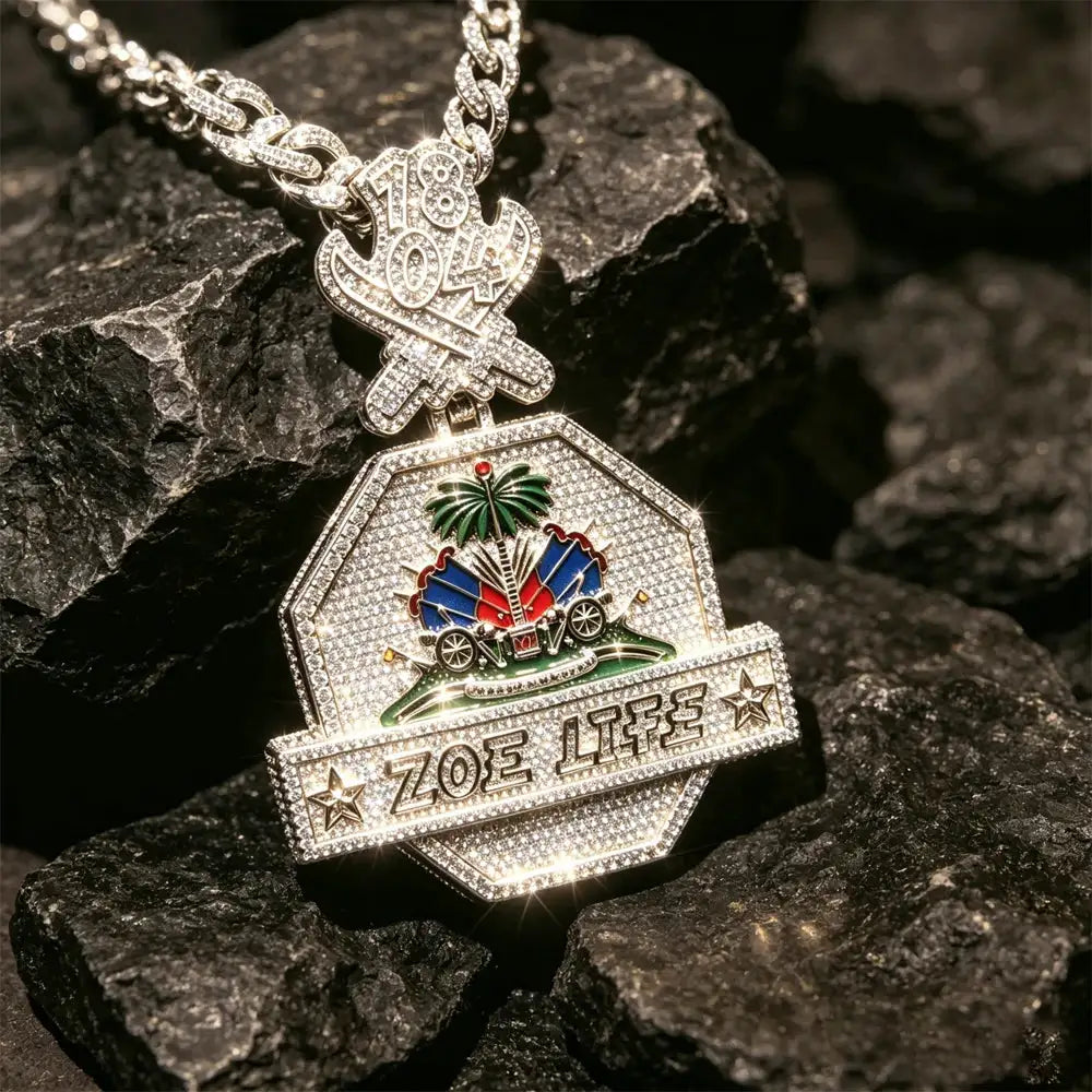 Gold Plated Full Cubic Zirconia Enamel Haitian National Emblem — product view 1