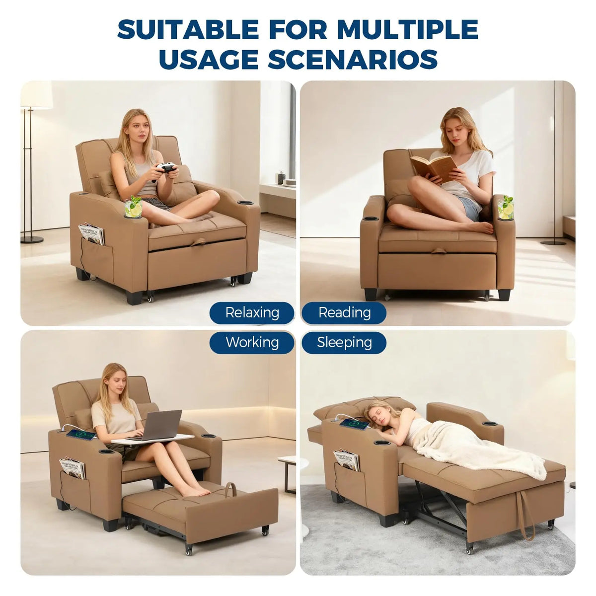 USB Adjustable Upholstered Couch