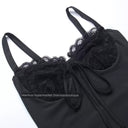 Split Spy Girl Strap Dress V Neck Lace Trim Slim Fit Slit