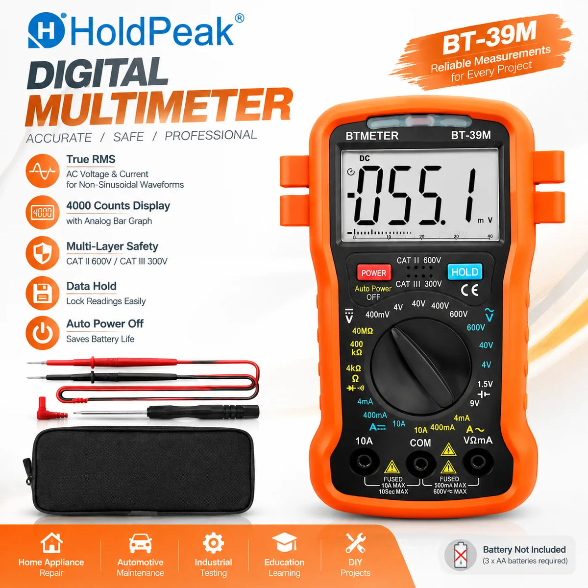 True RMS Digital Multimeter Counts Auto Range Voltage Tester AC — product view 1
