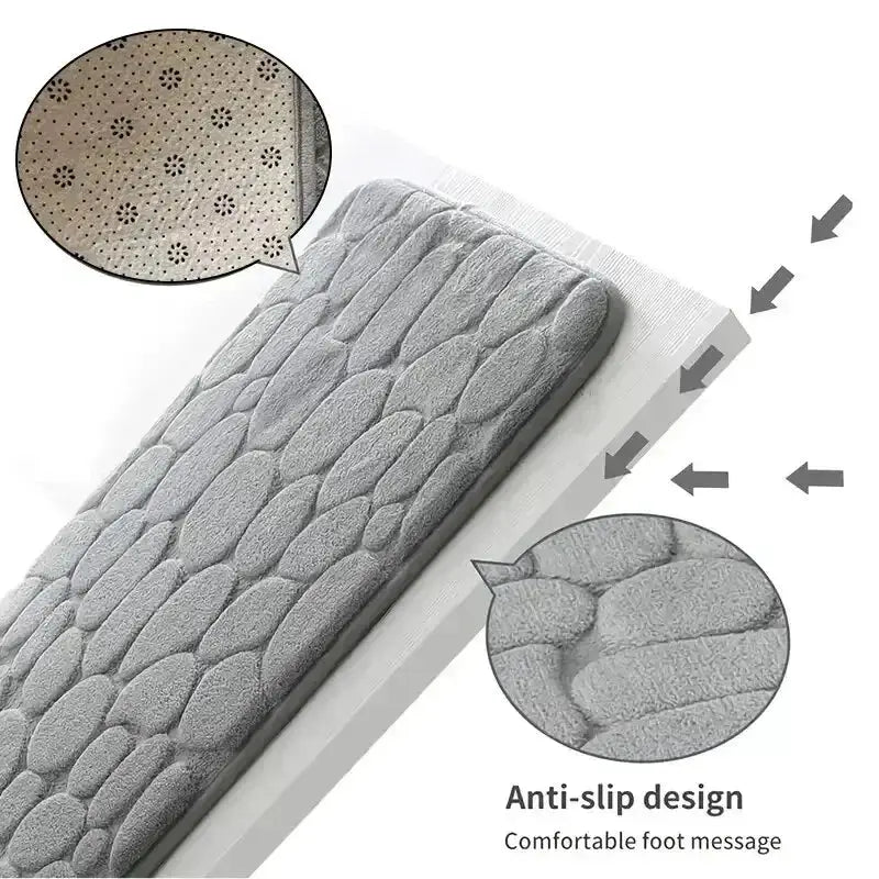 Memory Foam Embossed Velvet Non Slip Cobblestone Mat