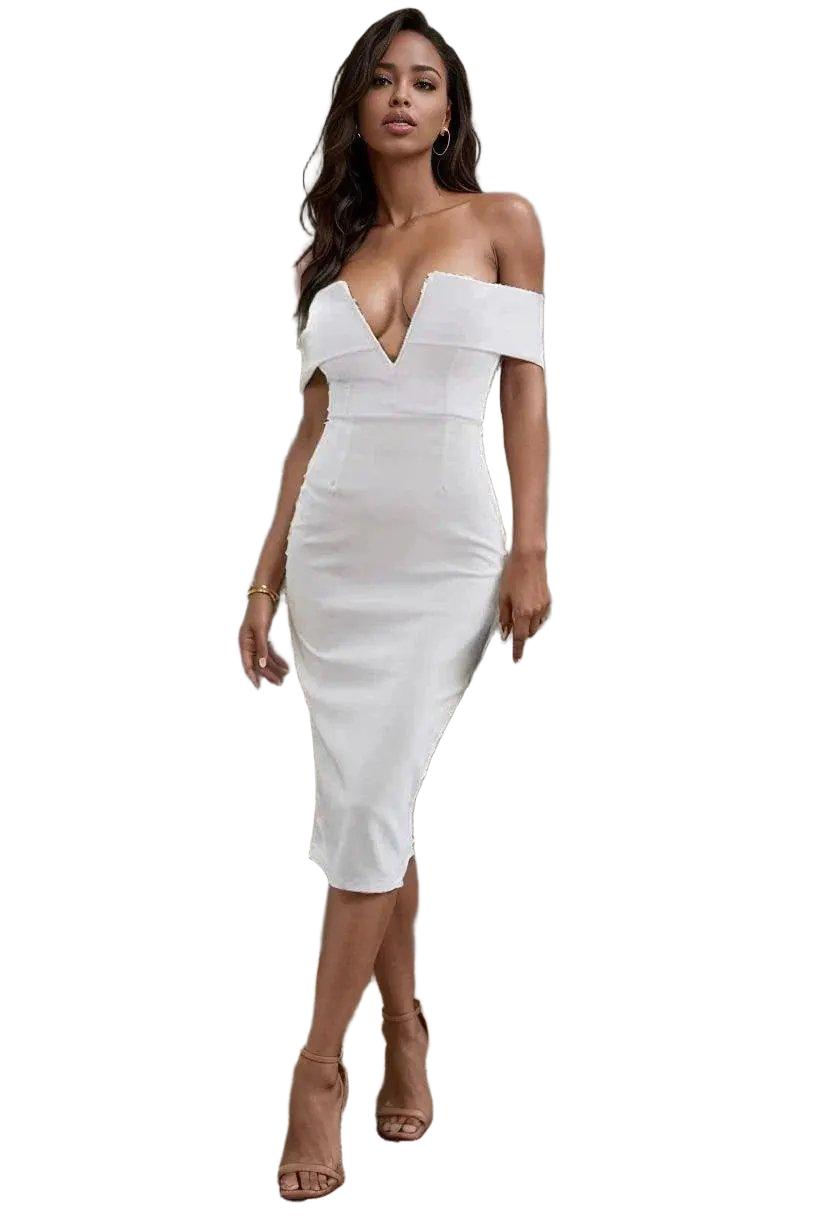 Flattering V-Neck Dress for Her Evening — Red