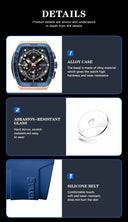 Mens Colorful Multi Functional Tonneau Quartz Watch