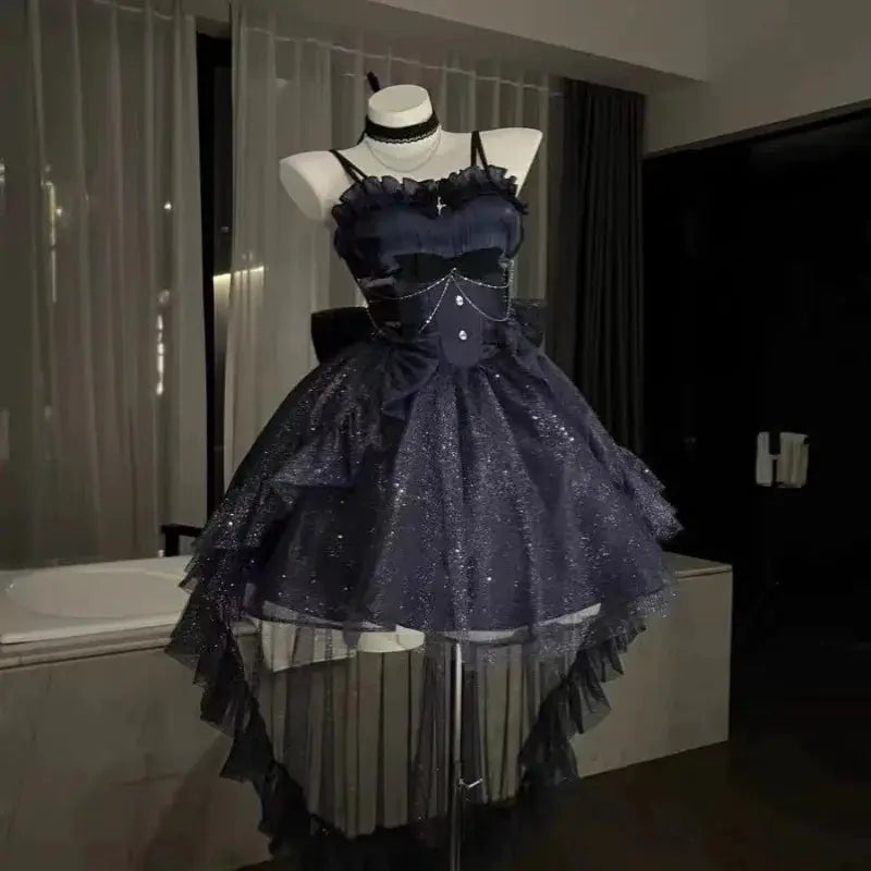 Summer Y2k Sweet Black Lolita Dress Women Casual Clothing Japanese Kawaii Dress Evening Party Clothing Vintage Chic Outwear New