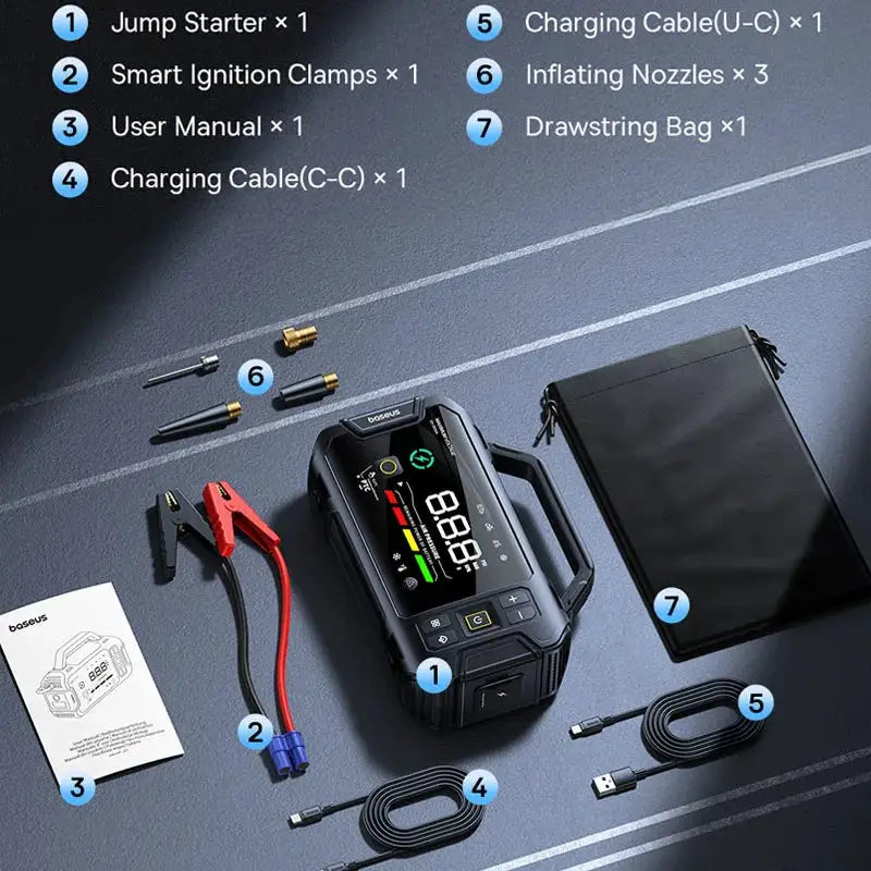 Baseus VJ1 3000A Jump Starter 4 in 1 150PSI Air Compressor Power Bank 21600mAh Car Battery Emergency Boosters Portable Starting Device