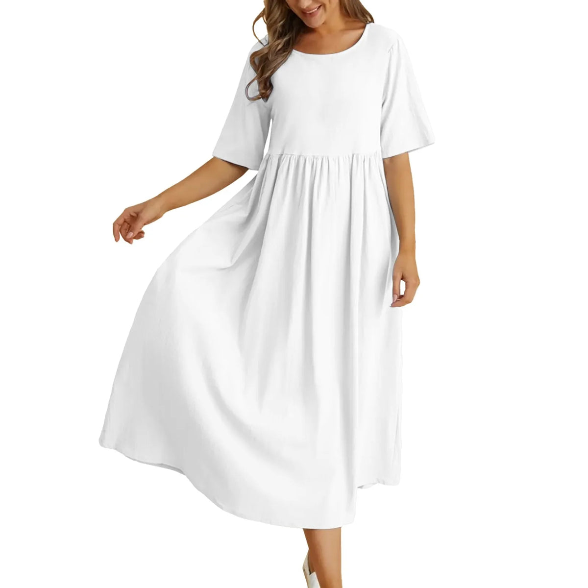 Linen Patchwork Short Sleeve Dress