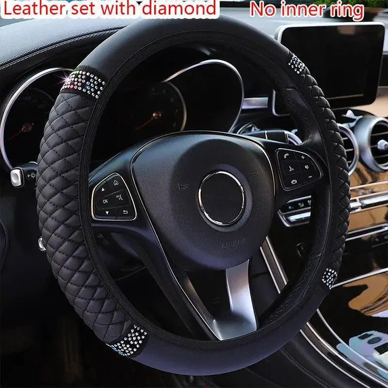 Diamond Encrusted Leather Steering Wheel Cover For Cars