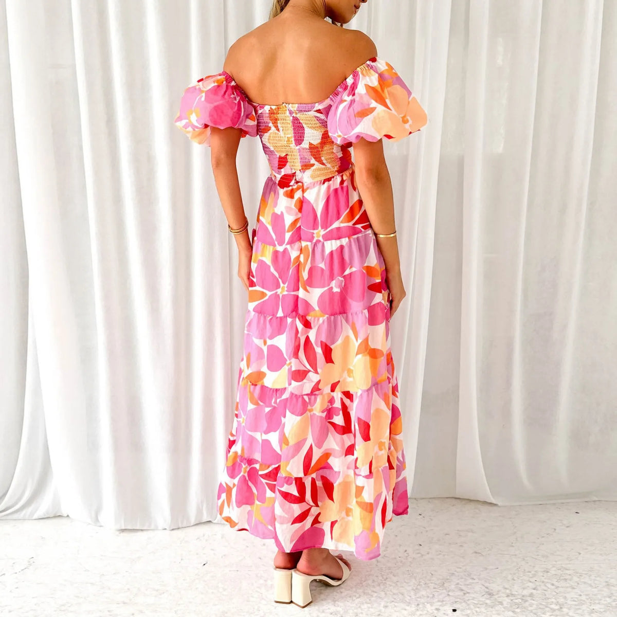Floral Cutout Puff Sleeve Dress