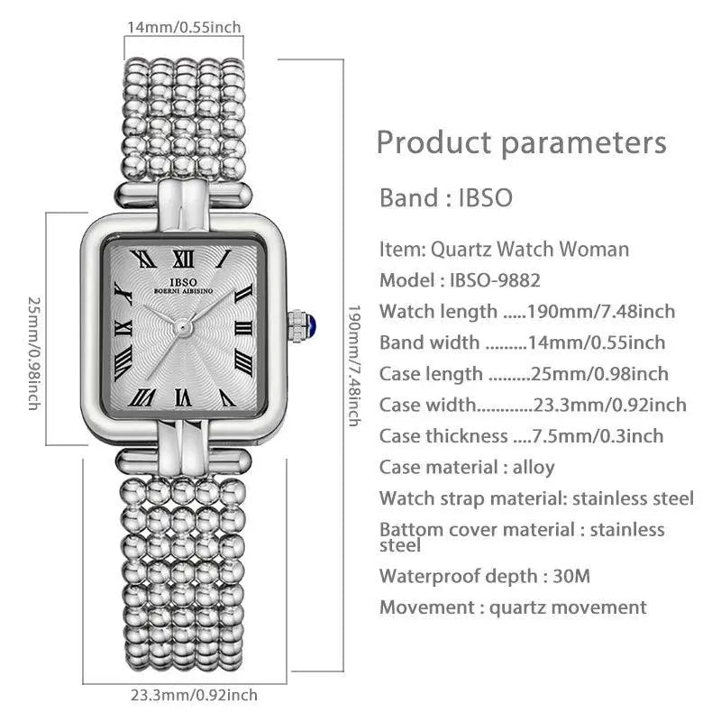Luxurious Square Dial Silver Steel Womens Watch Timeless
