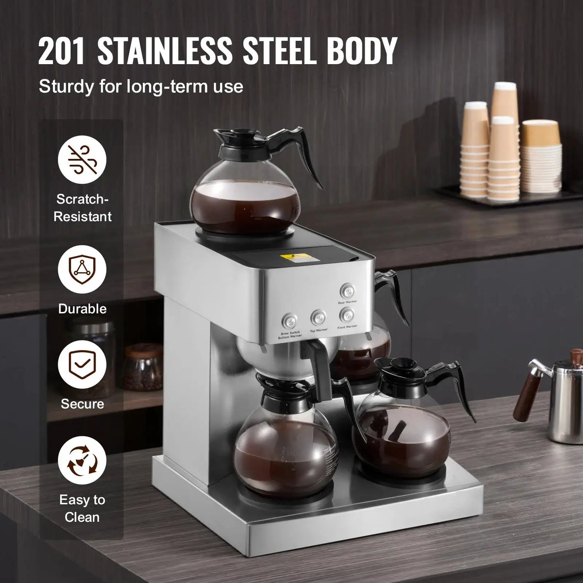 SucceBuy Commercial Drip Coffee Maker with Glass Carafes Decanter Warmer — product view 5