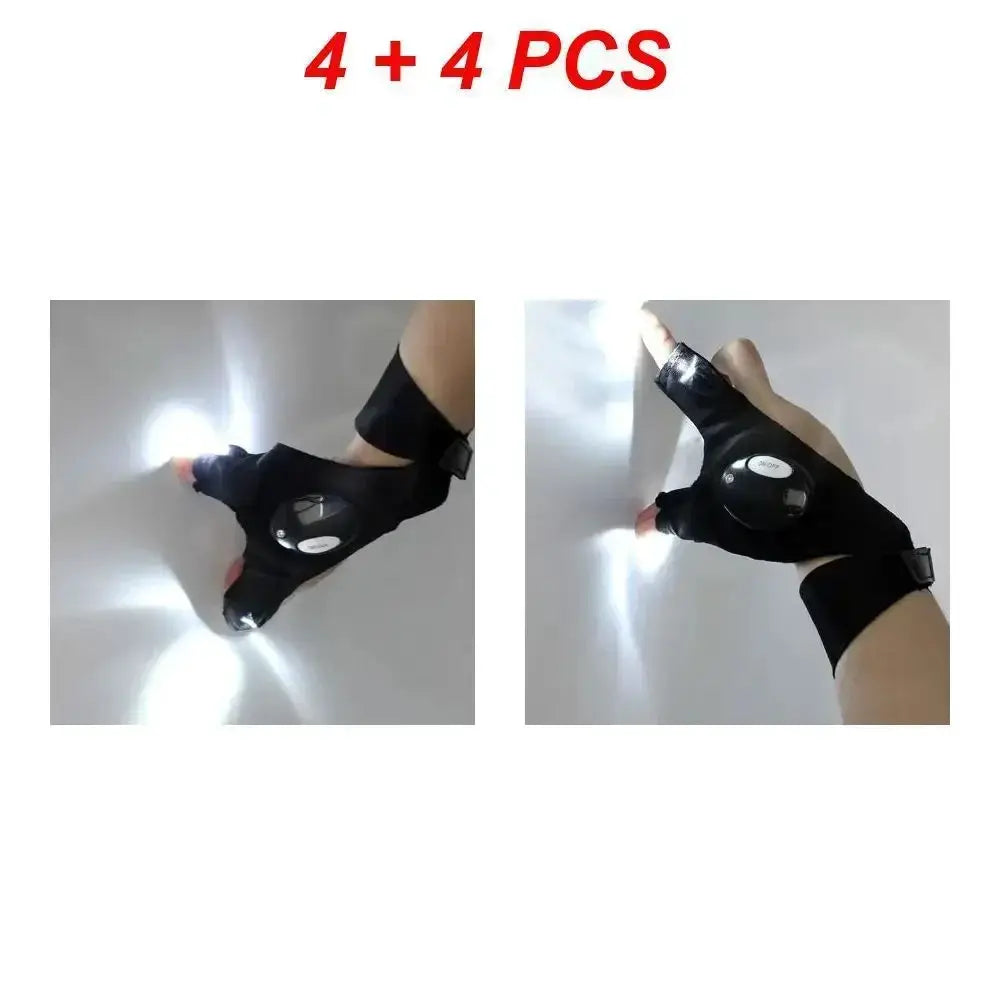 Fingerless LED Flashlight Gloves for Outdoor Fishing Camping