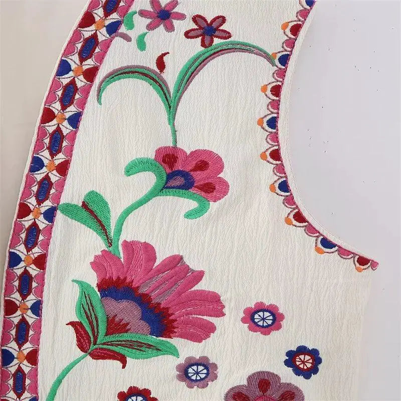 Vintage Charm Floral Embroidered Women's Waistcoat Boho Vest
