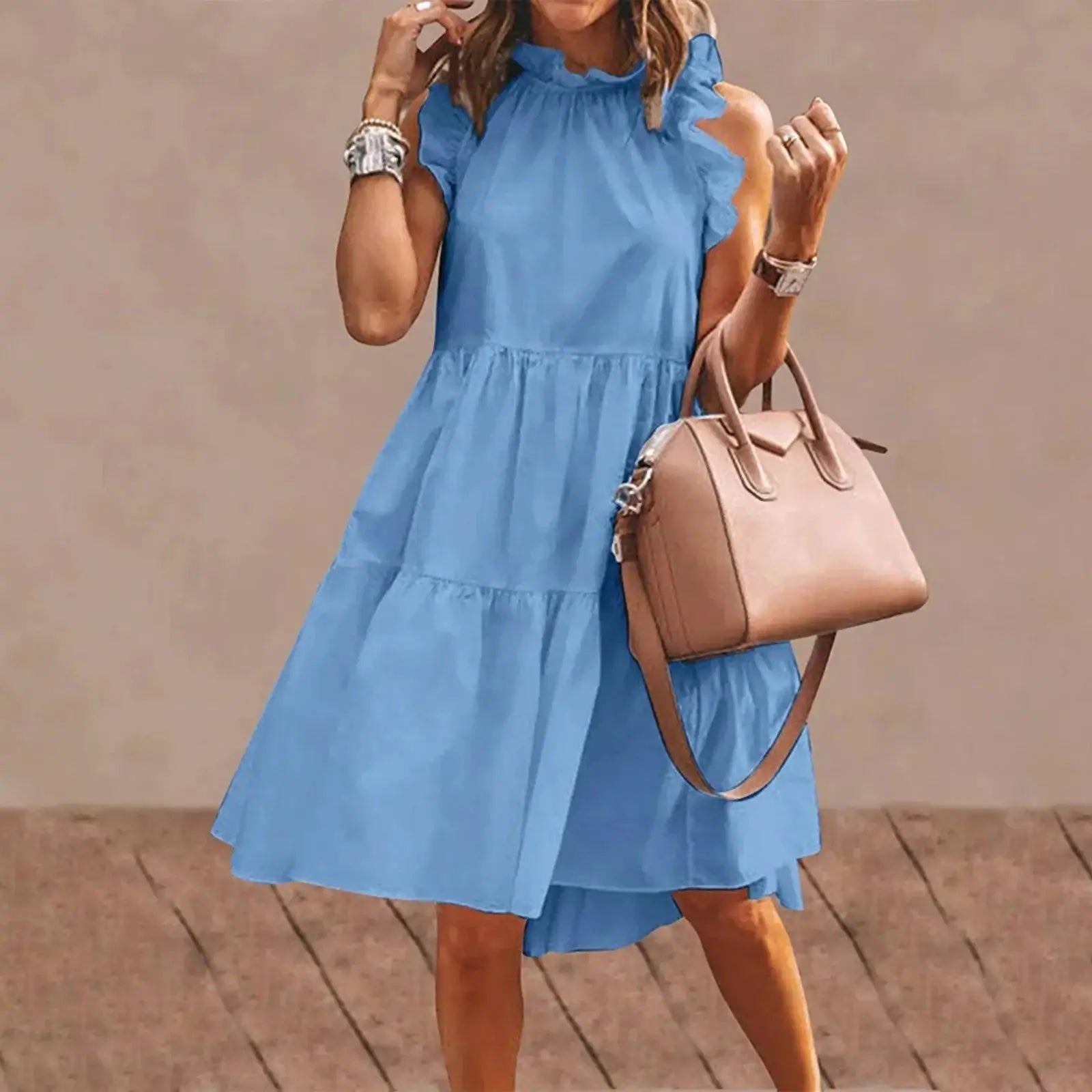 Elegant Ruffle Sleeve A Line Mini Dress For Women Fashion