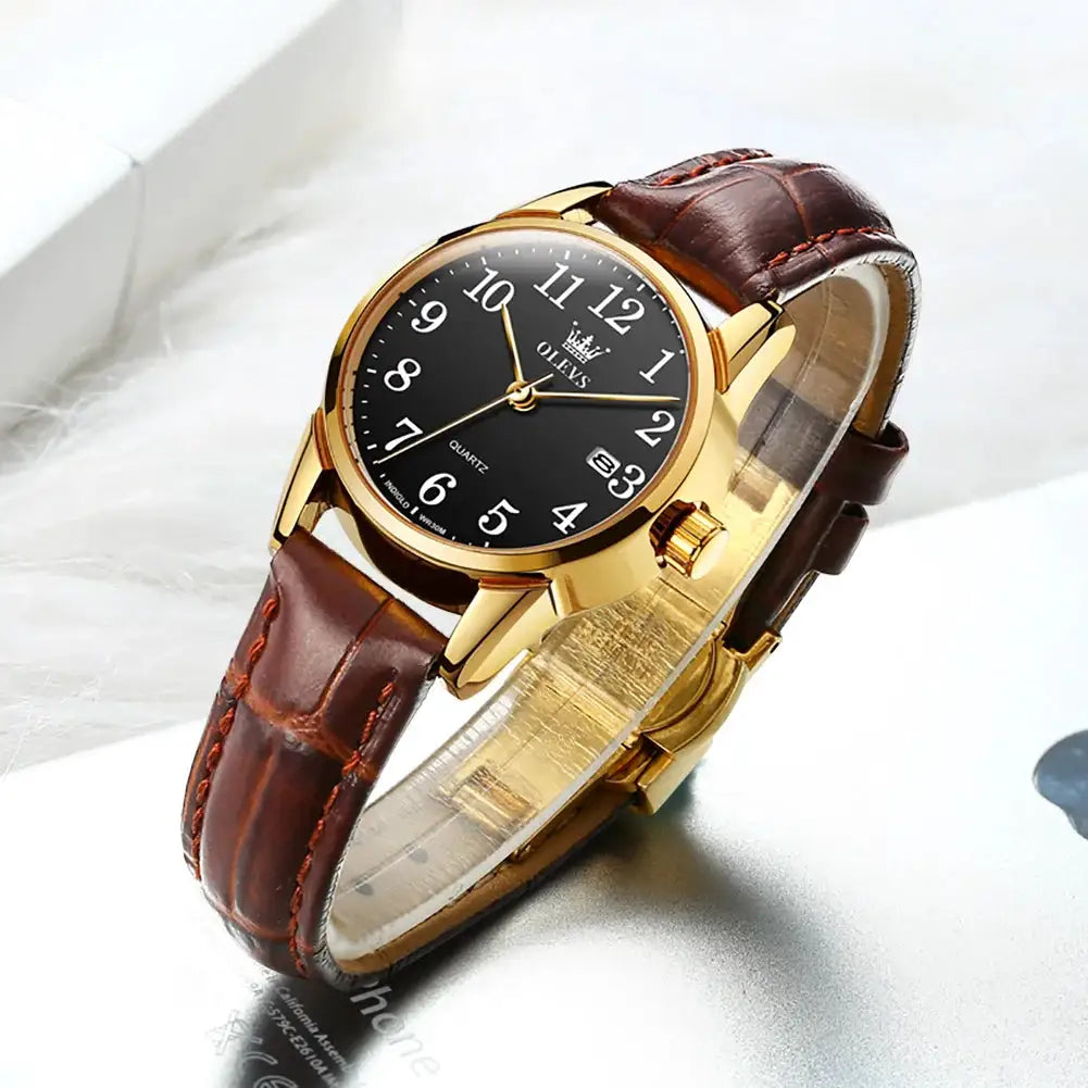OLEVS Top Brand Quartz Watch For Women 50M Waterproof GMT Watches Women's Sports Leather Strap Men Wristwtach Ultrathin