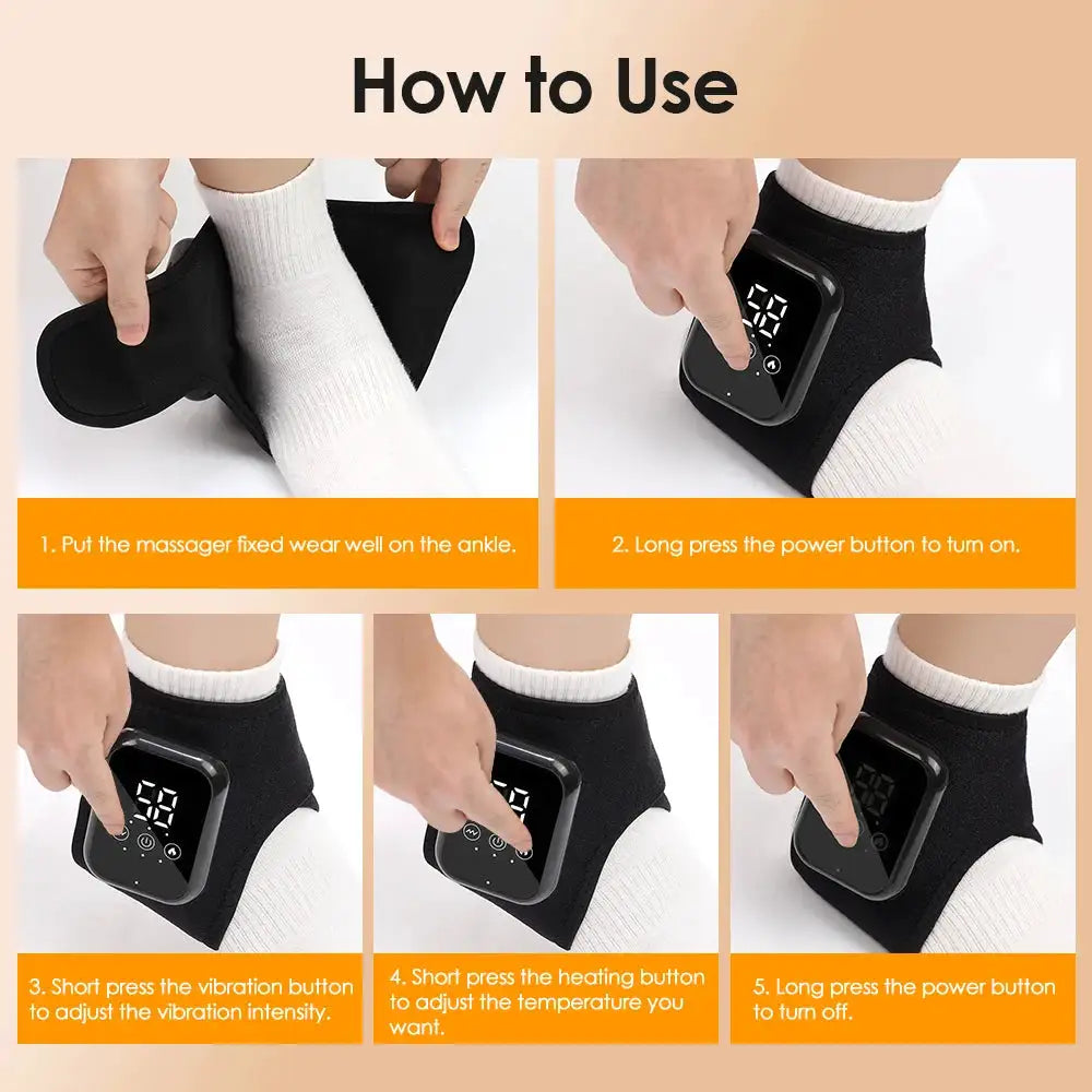 Rechargeable Cordless Heated Ankle Brace Massager with Vibration, 3 Heat Levels & 3 Modes, Electric Foot Warmer Wrap, 2000mAh Battery, 15Min Timer