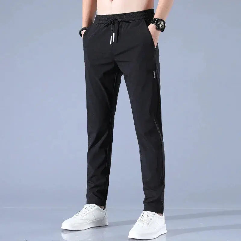 Ice Silk Mens Pants Summer New Black Gray Casual Wear