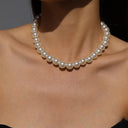 Elegant Black Ribbon Choker Necklace with White Pearls