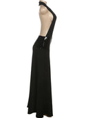 Backless Halter Patchwork Maxi Dress For Women Solid Evening Party Wedding Guest