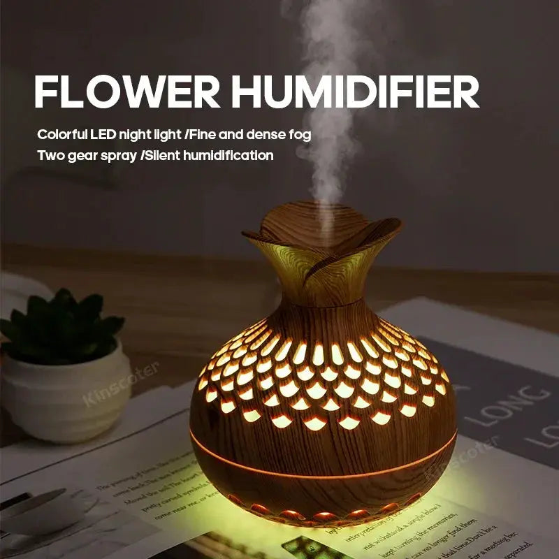 300ml Wood Grain USB Aromatherapy Diffuser With RGB Lighting