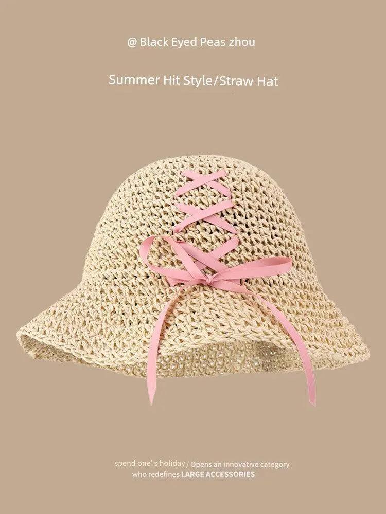 Straw Hat Japanese Style Hand Woven Womens Summer Lace