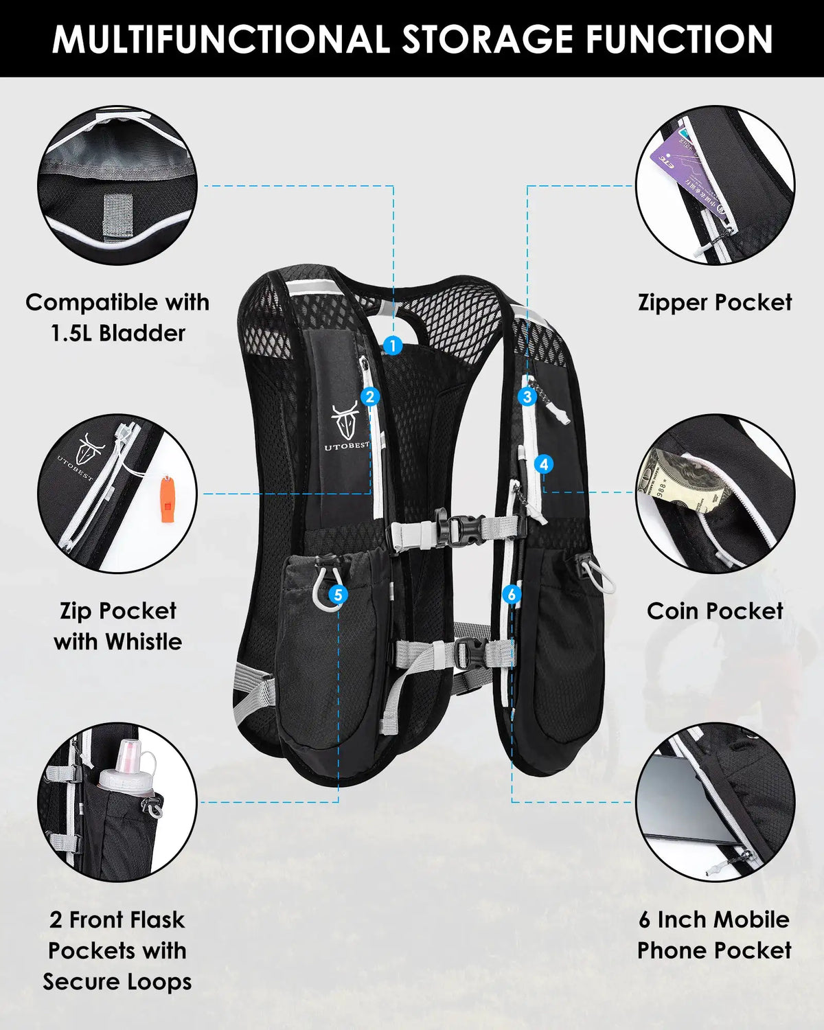 Ultra Lightweight UTOBEST Hydration Vest for Hiking — product view 8