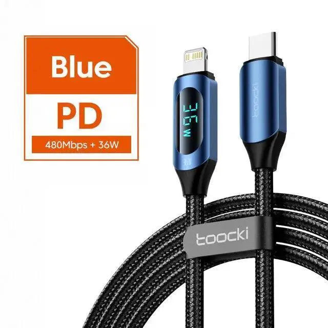 Toocki PD Fast Charging Cable For iPhone iPad LED Indicator
