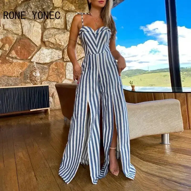 Sleek Lace Up Jumpsuit Elegant Striped Style for Women