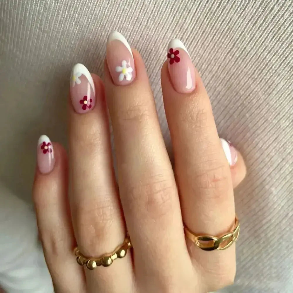 Purple Floral Ballerina Nail Tips 24pcs False Nails Box
