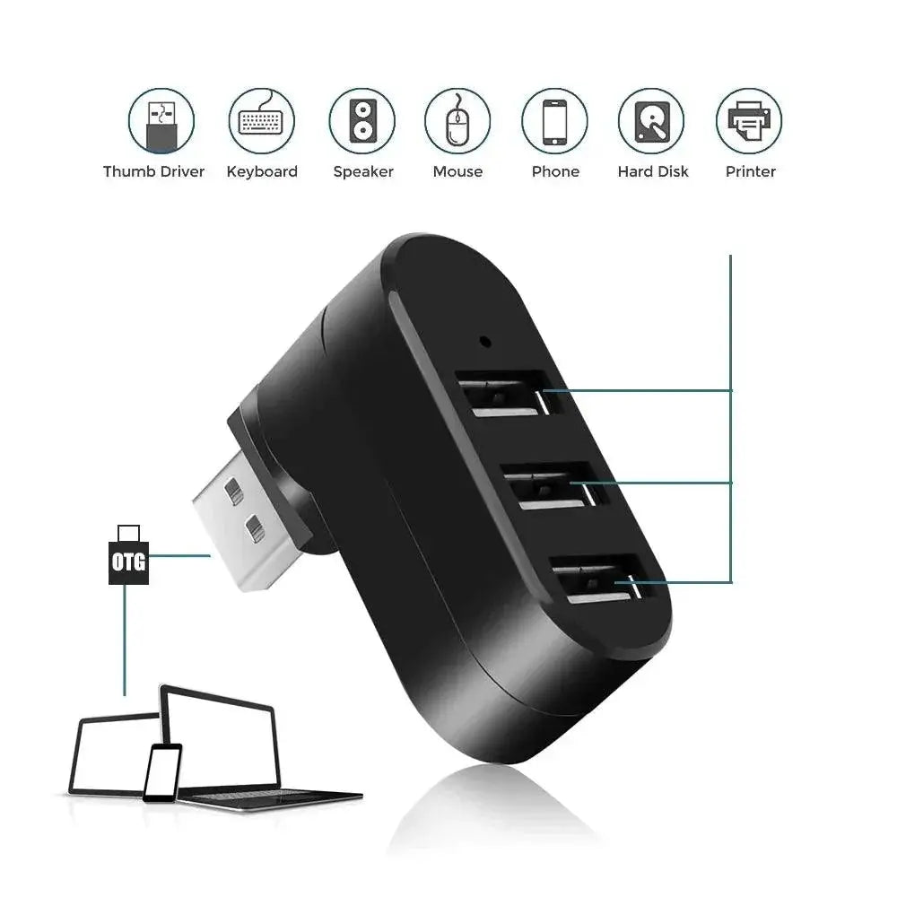 USB Hub Adapter High Speed Connectivity With Rotating Design