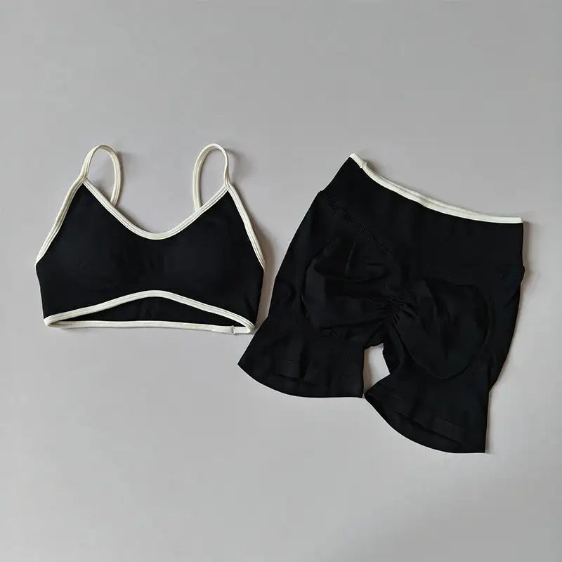 Yoga Suit Seamless Crop Top Tight Sports Bras and High Waist Shorts Pant Outside Wear Running Exercise Fitness Gym Yoga Set